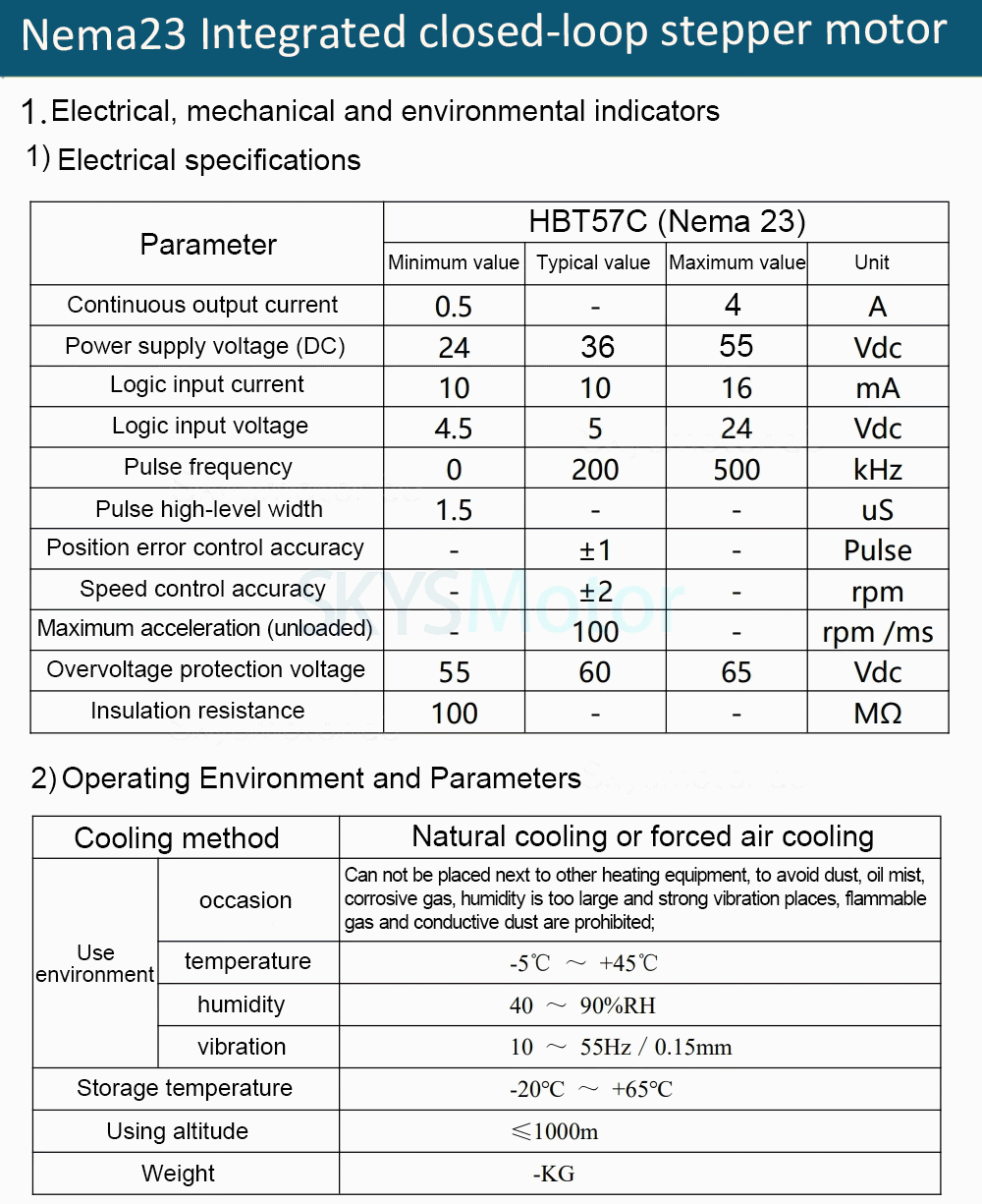 Nema 23 Integrierter Closed Loop Schrittmotor Serie HBT57 1,2 Nm/2 Nm/3 Nm mit Treiber und 1000 Zeilen Encoder